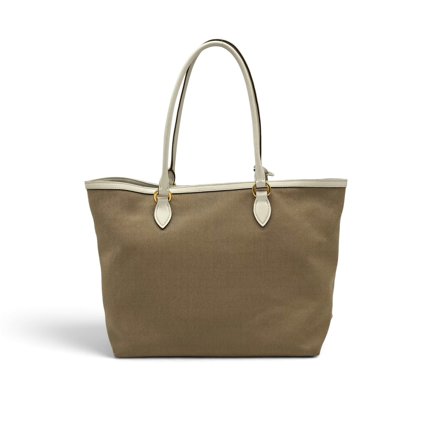 Borsa tote Borse Vintage Prada in tessuto tecnico kaki con manici e profili in pelle bianca e dettagli dorati