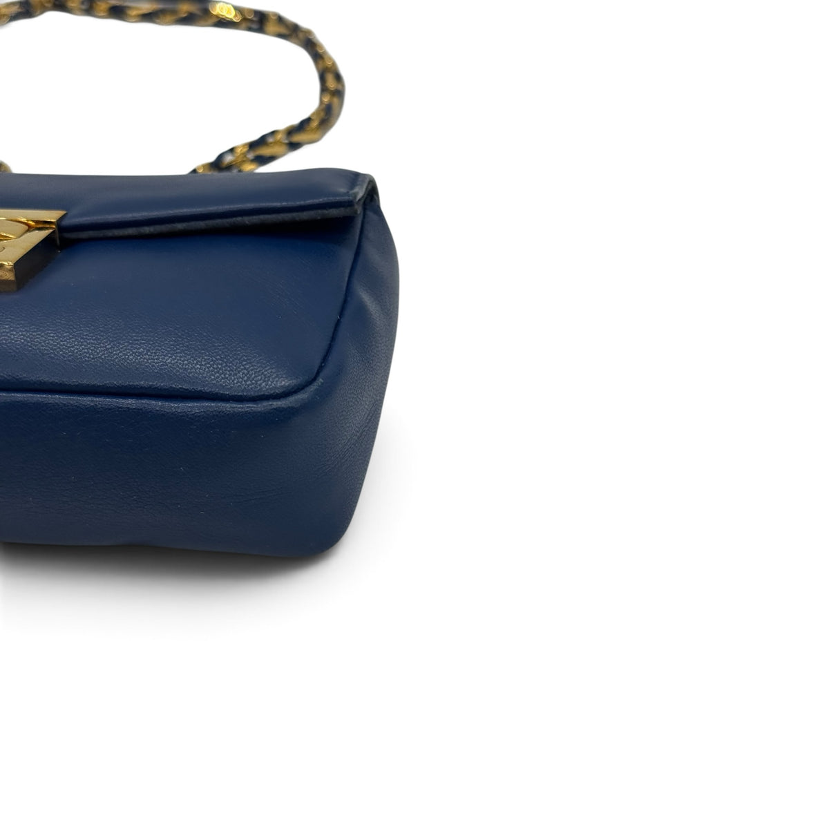 Borsa a tracolla Borse Vintage Fendi in pelle blu con chiusura metallica dorata e tracolla a catena intrecciata