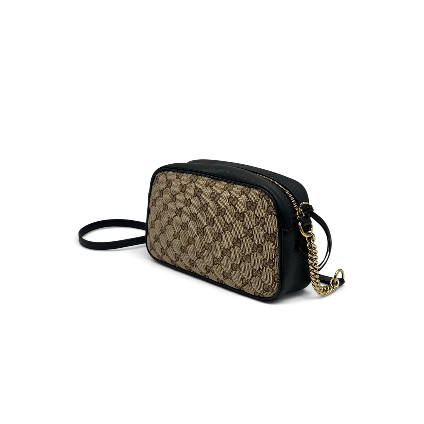Borsa a tracolla Borse Vintage Gucci Marmont in tela GG Supreme beige e pelle nera con catena dorata