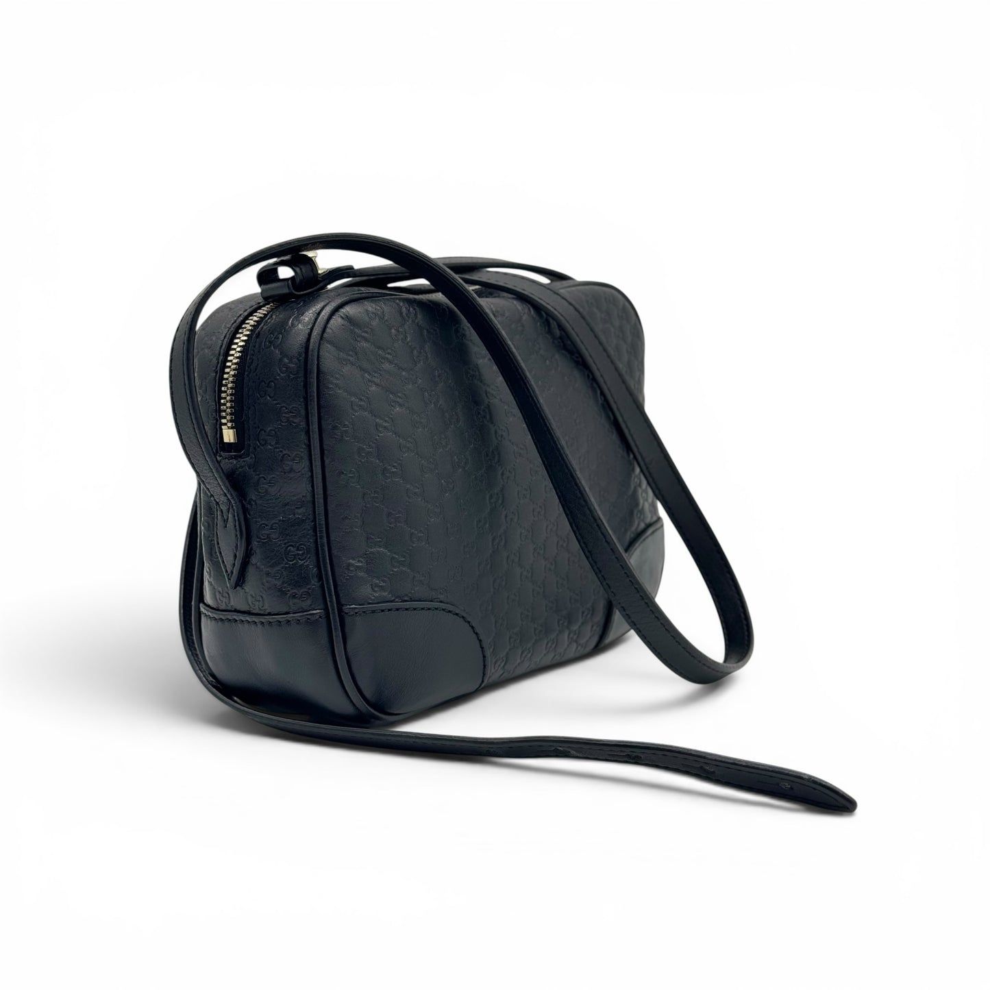 Borsa a tracolla Borse Vintage Gucci in pelle nera con motivo GG impresso e dettagli in metallo dorato
