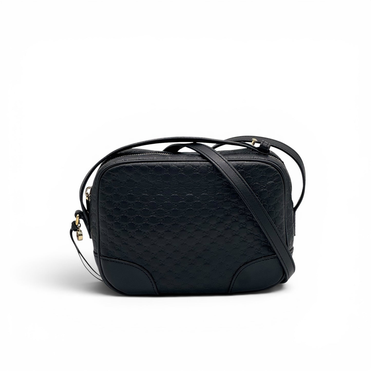 Borsa a tracolla Borse Vintage Gucci in pelle nera con motivo GG impresso e dettagli in metallo dorato