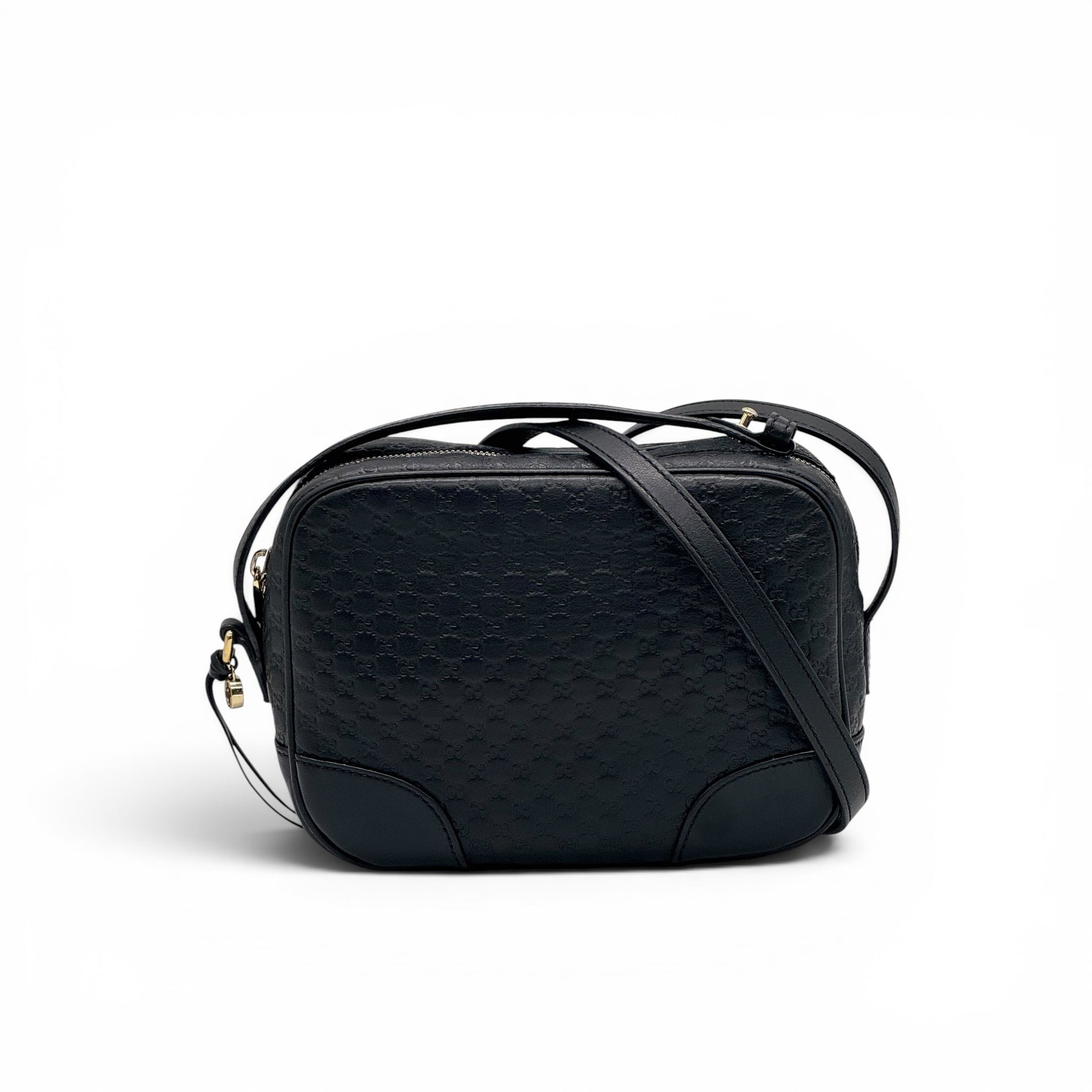 Borsa a tracolla Borse Vintage Gucci in pelle nera con motivo GG impresso e dettagli in metallo dorato