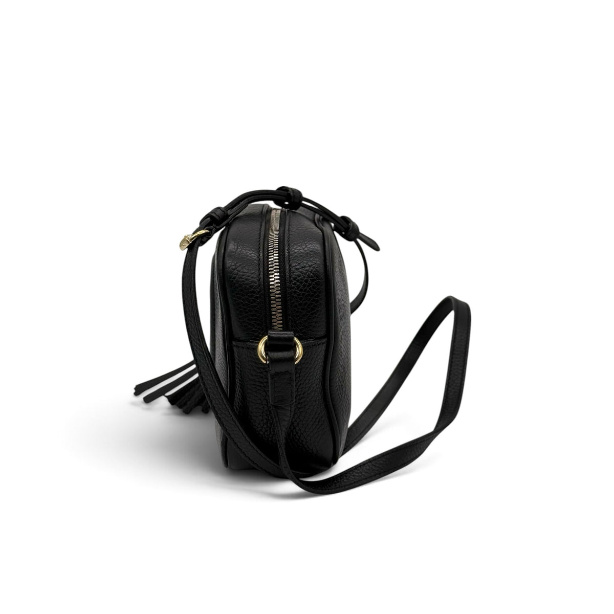 Borsa a tracolla Borse Vintage Gucci in pelle nera martellata con nappa laterale e dettagli metallici dorati