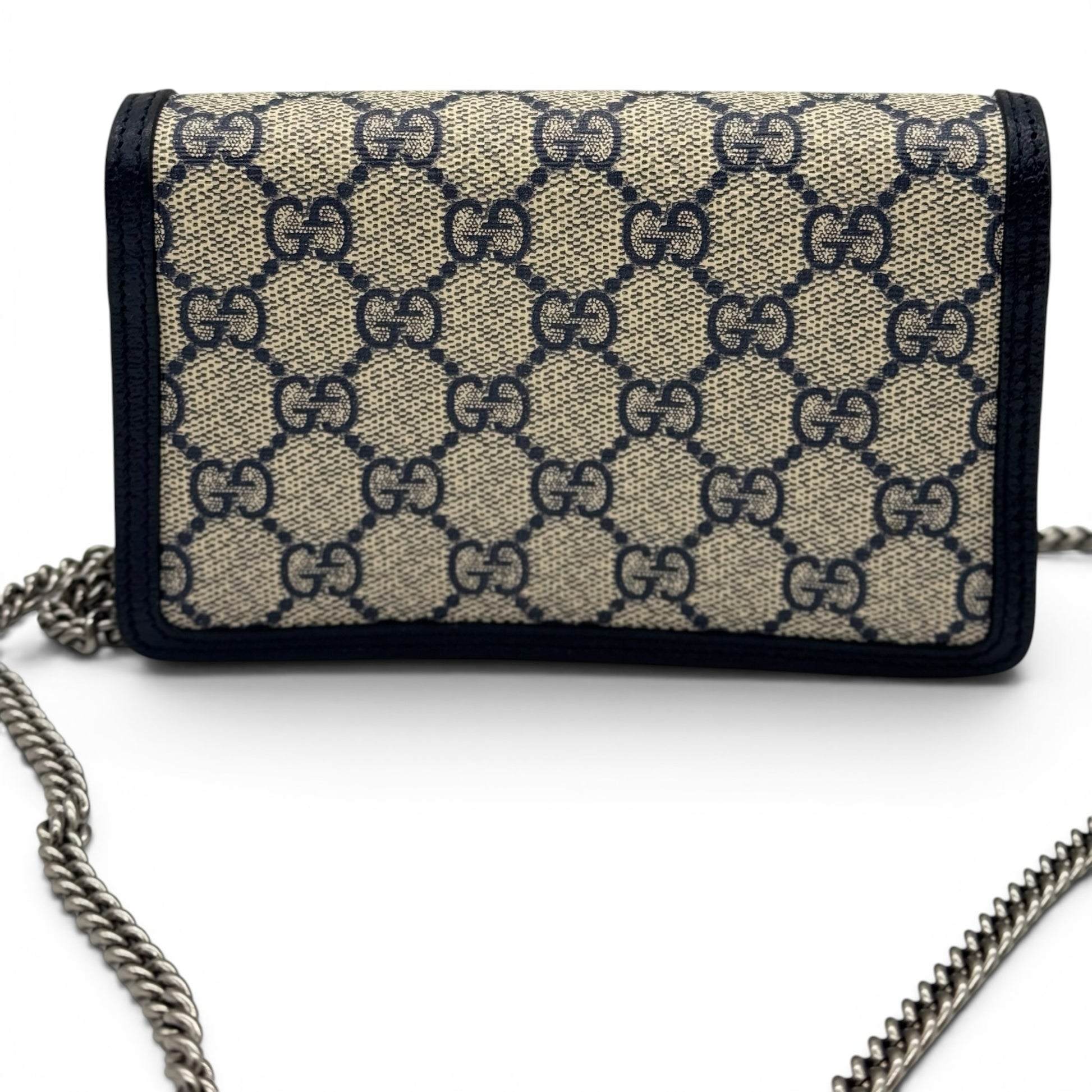 Borsa a tracolla Borse Vintage Gucci Dionysus in tela GG con finiture in pelle blu e catena in metallo argento