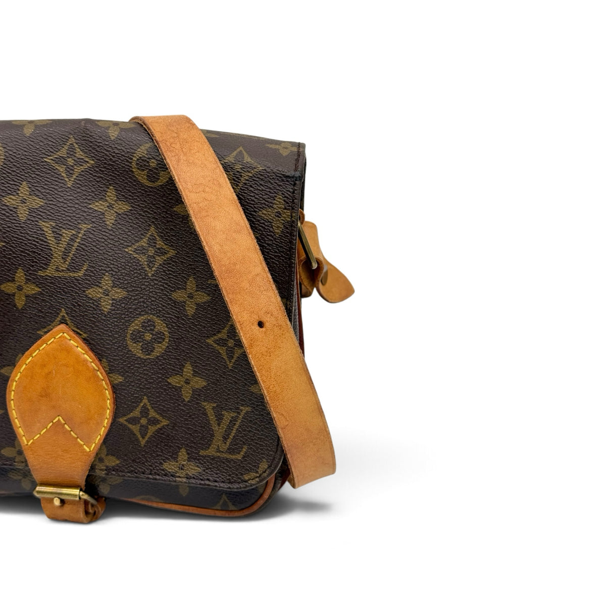 Borsa a tracolla Borse Vintage in tela Monogram marrone con dettagli in pelle naturale e chiusura a fibbia
