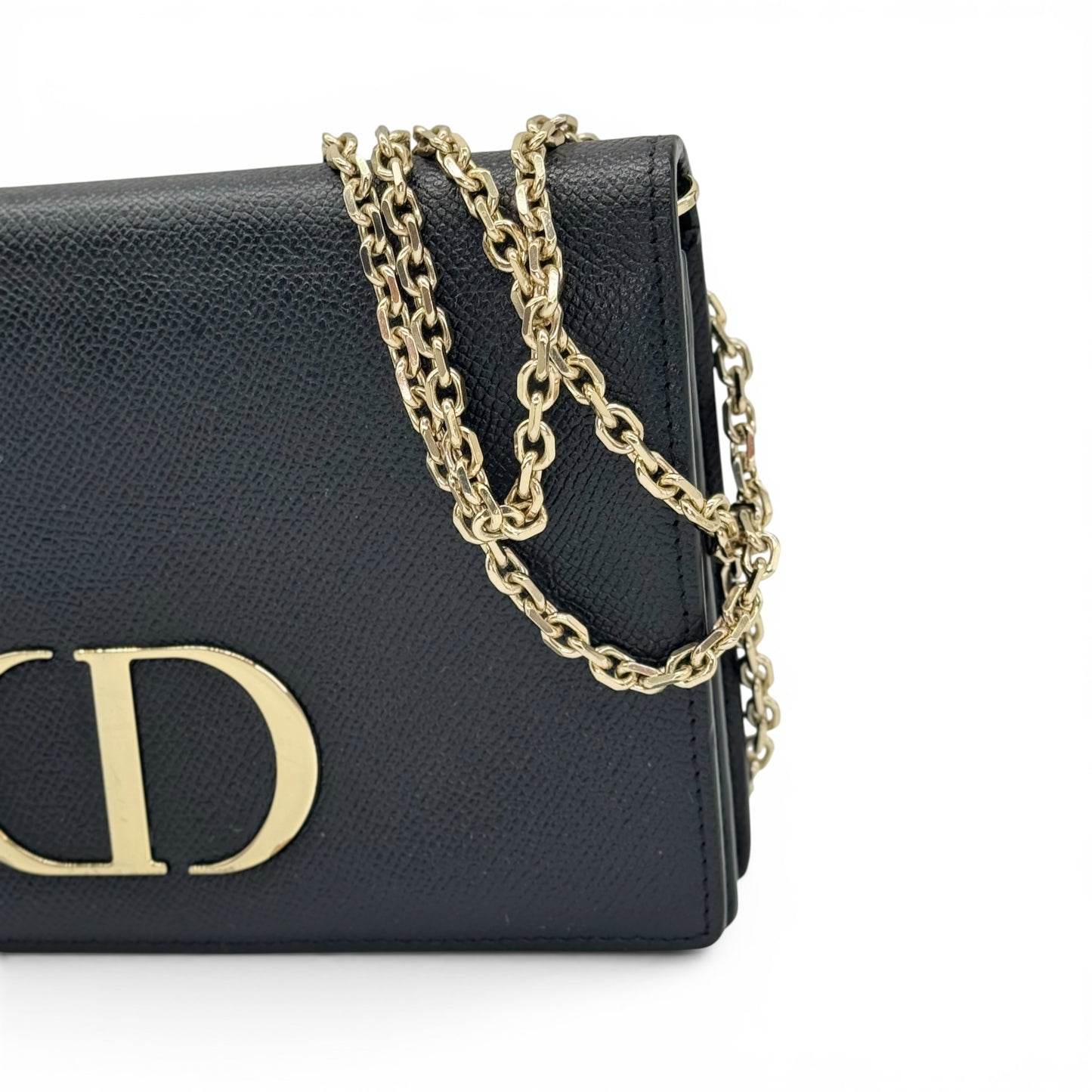Borsa a tracolla Borse Vintage in pelle nera granulata con logo metallico dorato e catena a spalla