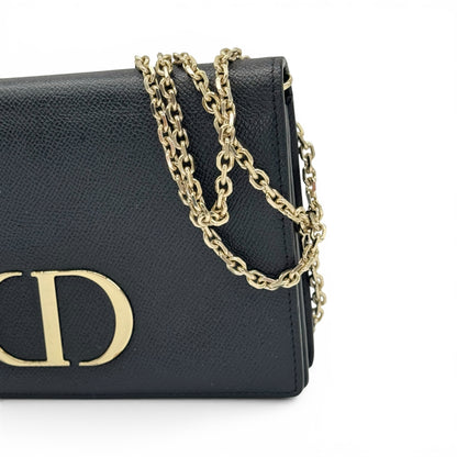 Borsa a tracolla Borse Vintage in pelle nera granulata con logo metallico dorato e catena a spalla