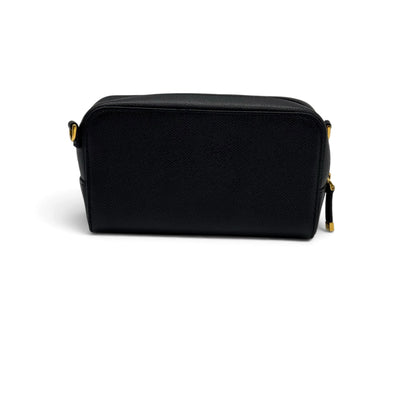Borsa a tracolla Borse Vintage nera in pelle sintetica granulata con dettagli e zip in metallo dorato