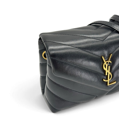 Borsa a tracolla Borse Vintage in pelle nera trapuntata a chevron con logo metallico dorato Saint Laurent