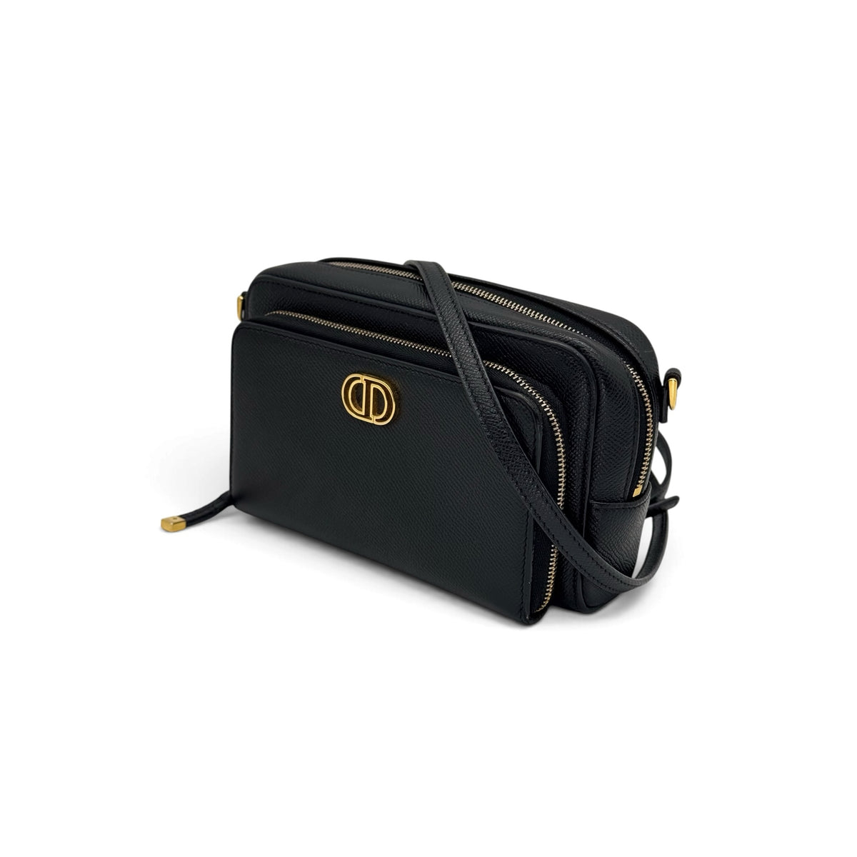 Borsa a tracolla Borse Vintage nera in pelle sintetica granulata con logo dorato e doppi scomparti con zip