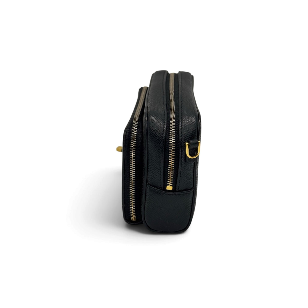 Borsa a tracolla Borse Vintage nera in pelle sintetica granulata con due scomparti e dettagli in metallo dorato