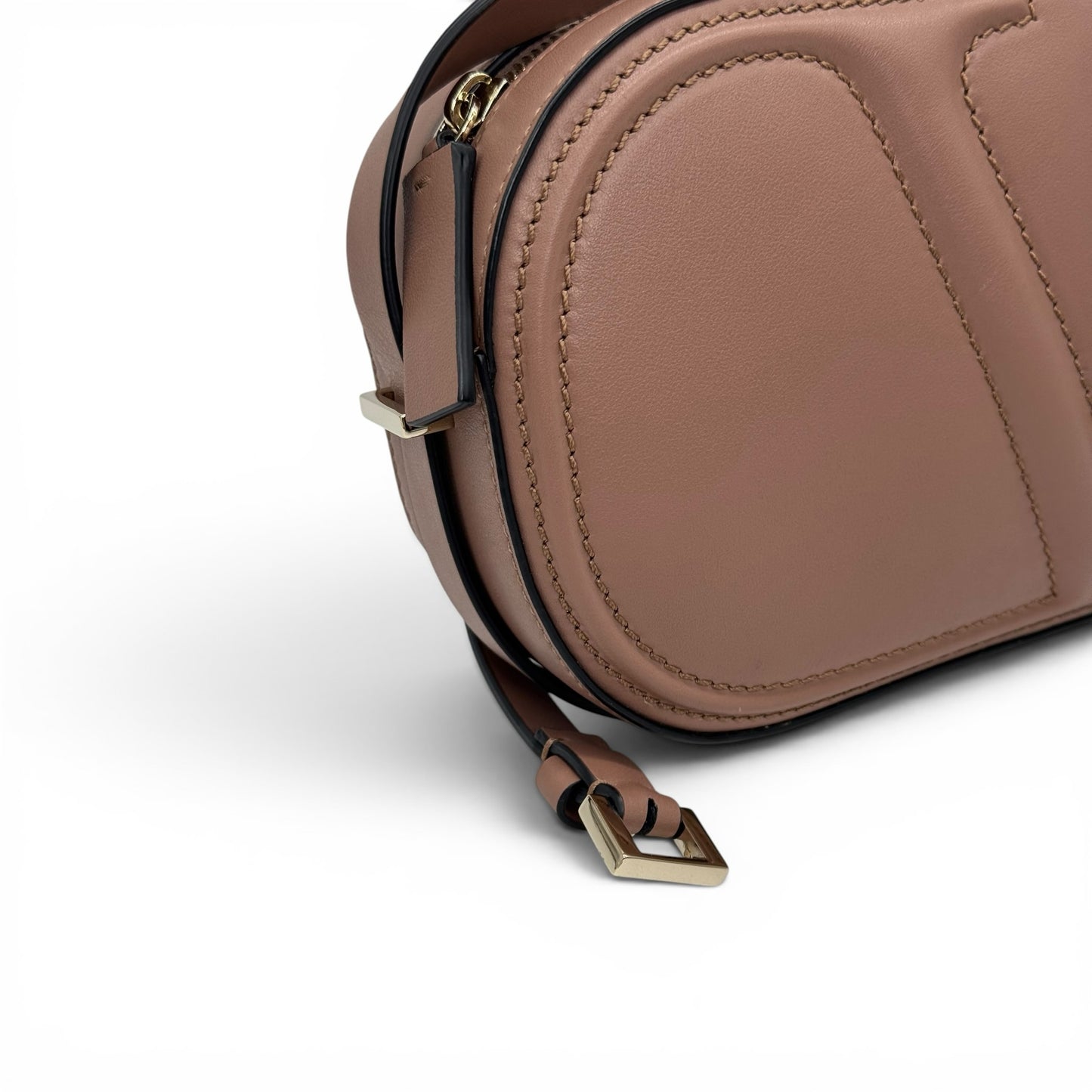 Borsa a tracolla Borse Vintage Valentino Garavani in pelle color nude con logo V in rilievo e dettagli metallici