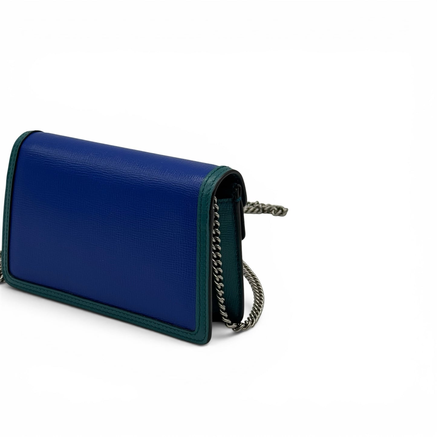 Borsa a tracolla Borse Vintage Gucci Dionysus in pelle blu e verde con tracolla a catena argentata