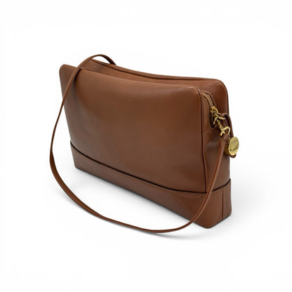 Borsa a tracolla Borse Vintage Genny in pelle color cuoio con dettagli in metallo dorato e chiusura a zip
