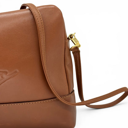 Borsa a tracolla Borse Vintage in pelle color cuoio con dettagli in metallo dorato e logo impresso