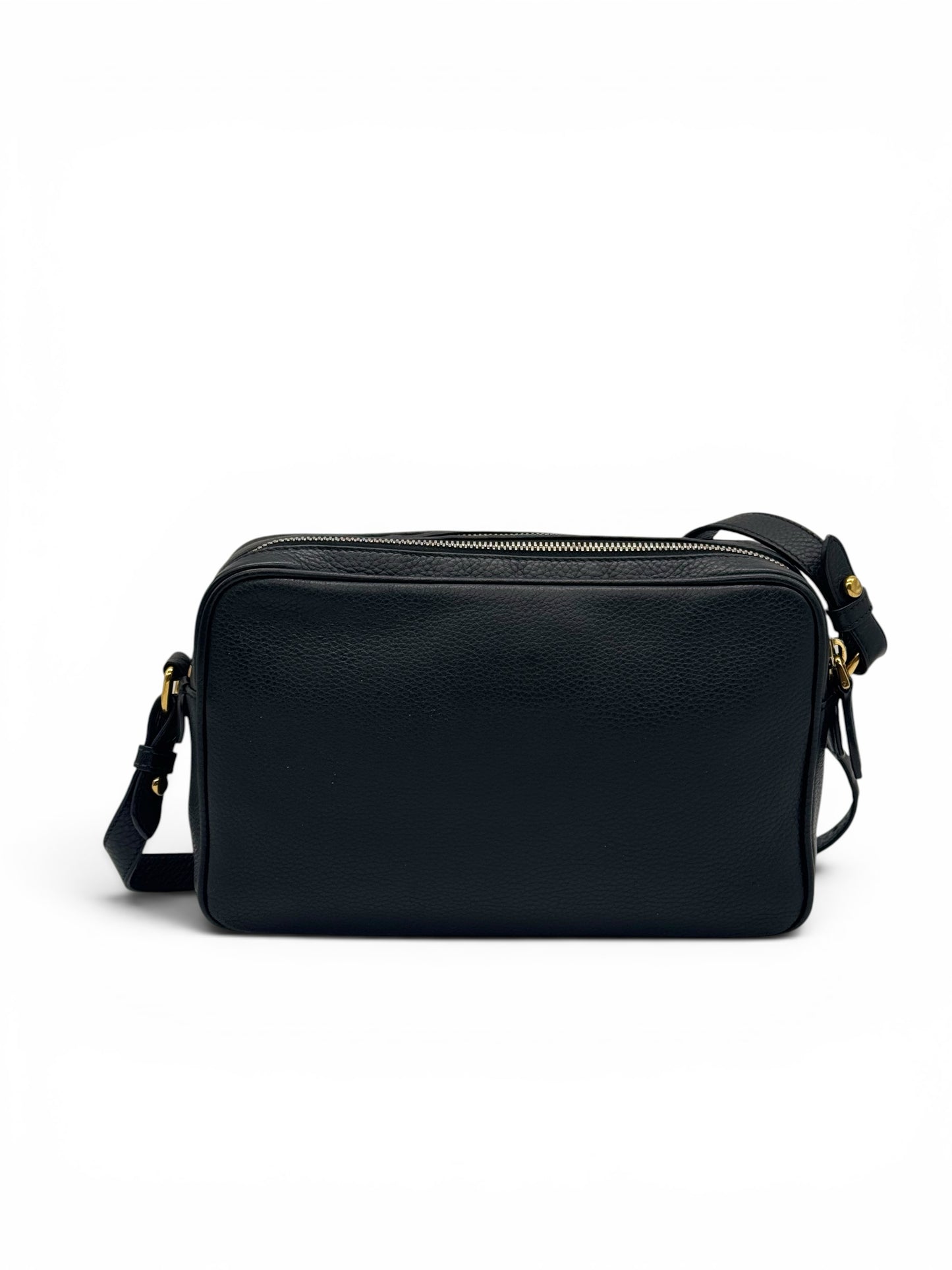 Borsa a tracolla Borse Vintage Prada in pelle nera martellata con dettagli in metallo dorato e chiusura a zip
