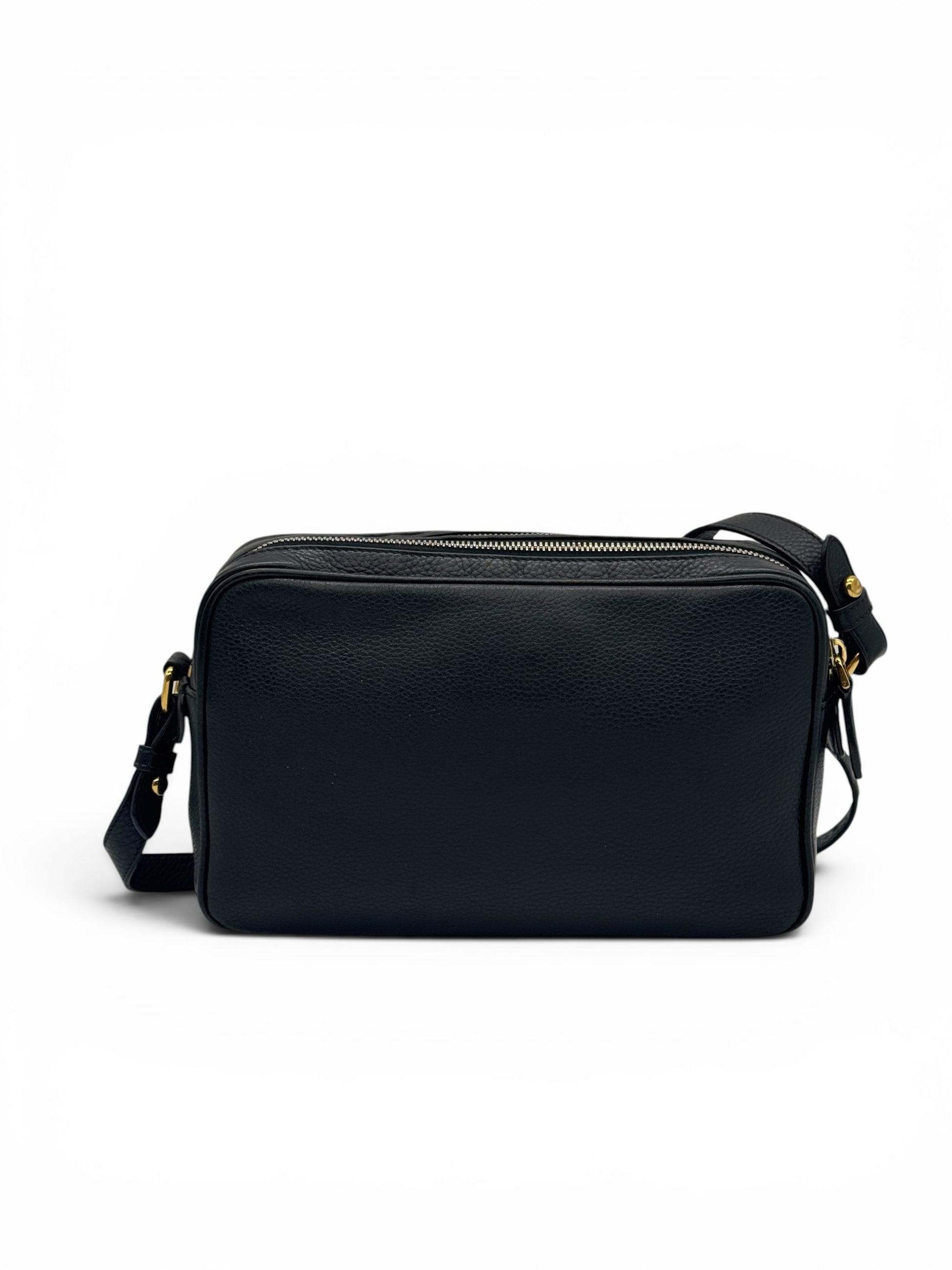 Borsa a tracolla Borse Vintage Prada in pelle nera martellata con dettagli in metallo dorato e chiusura a zip