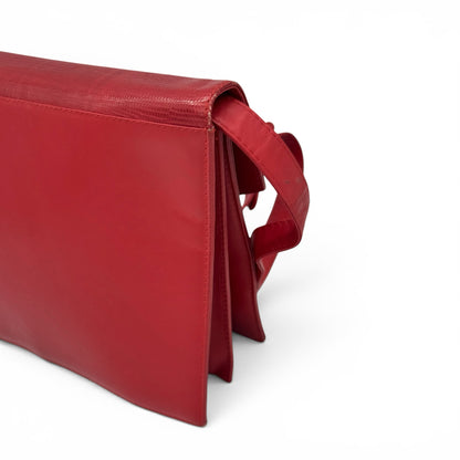 Borsa a tracolla Borse Vintage Gianni Versace in pelle rossa con patta effetto lucertola e silhouette strutturata