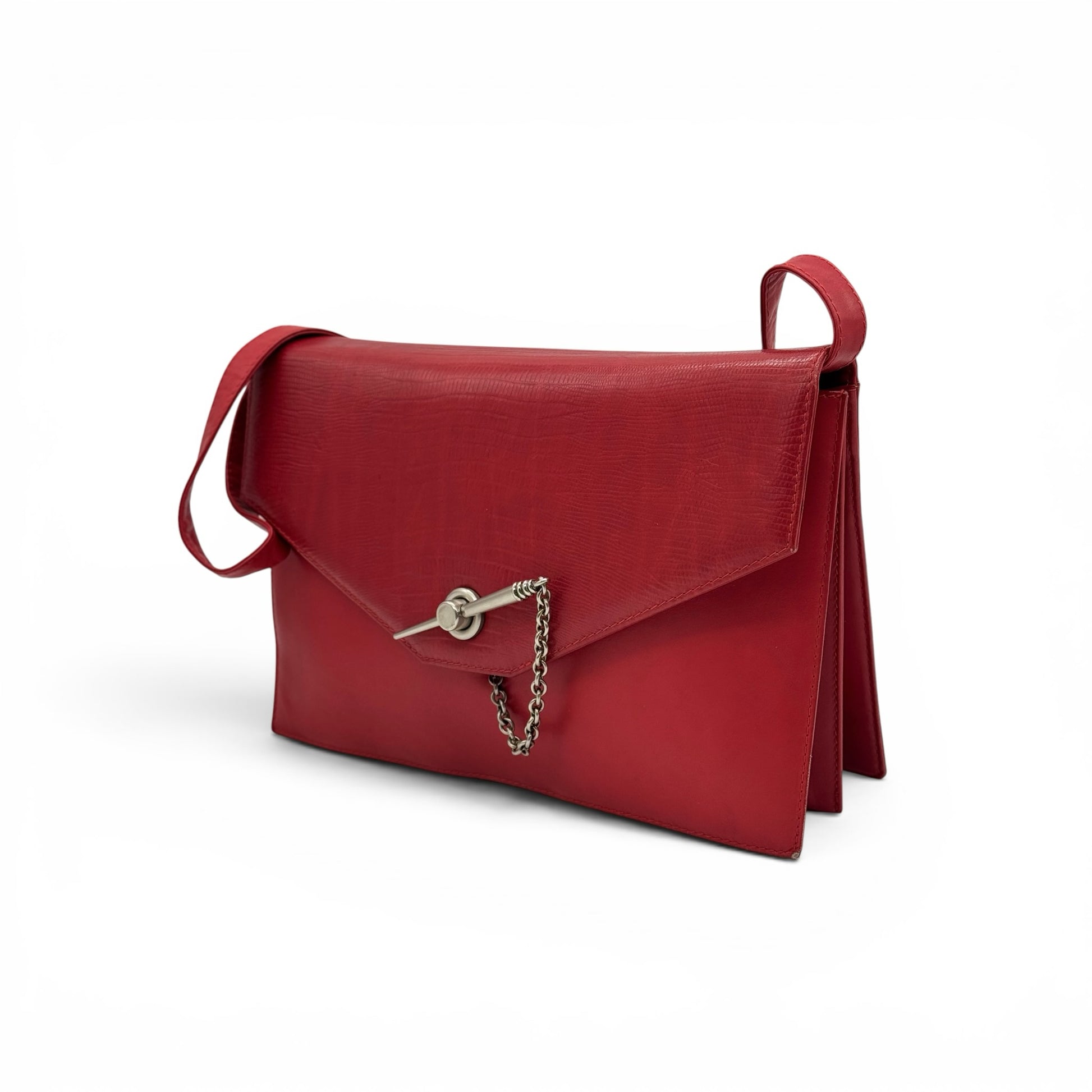 Borsa a tracolla Borse Vintage Gianni Versace in pelle rossa con texture lucertola e chiusura a perno con catenella