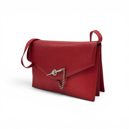 Borsa a tracolla Borse Vintage Gianni Versace in pelle rossa con texture lucertola e chiusura a perno con catenella