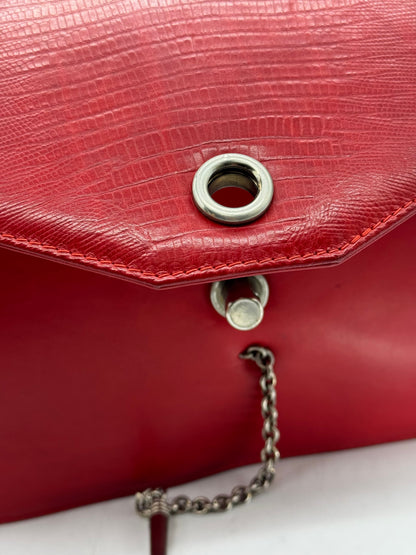 Borsa a tracolla Borse Vintage Gianni Versace in pelle rossa con texture effetto lucertola e chiusura con catenella