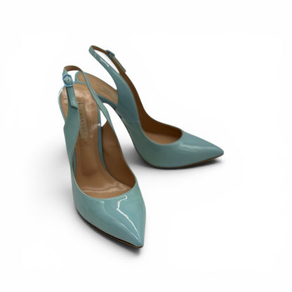 Décolleté slingback Borse Vintage Casadei in pelle verniciata azzurro pastello con tacco a spillo e punta affusolata