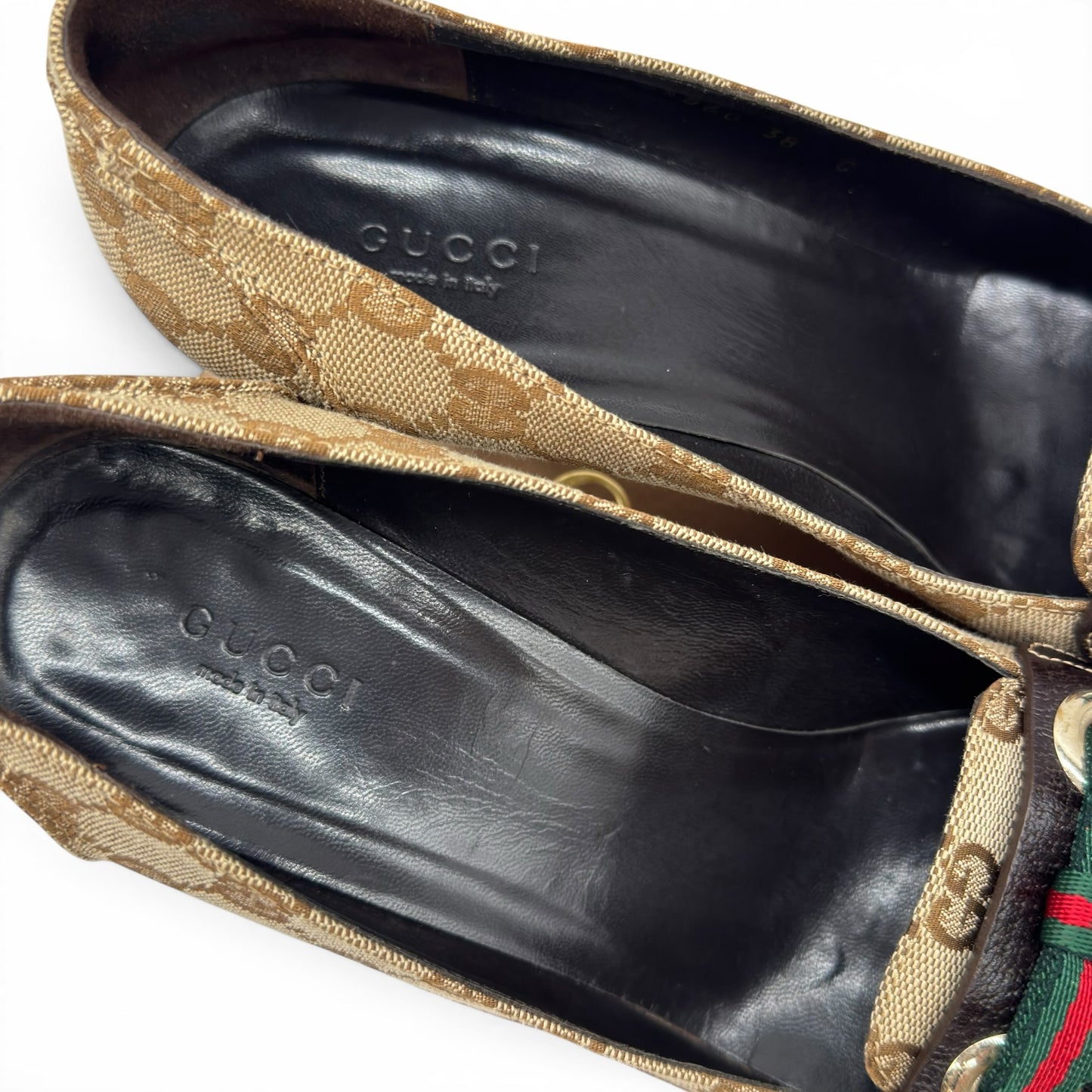 Décolleté Borse Vintage Gucci in tela GG Supreme beige e marrone con dettaglio morsetto e nastro Web verde e rosso