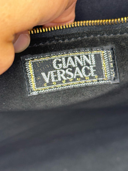 Etichetta interna in tessuto con logo Borse Vintage Gianni Versace Couture su fodera in camoscio nero