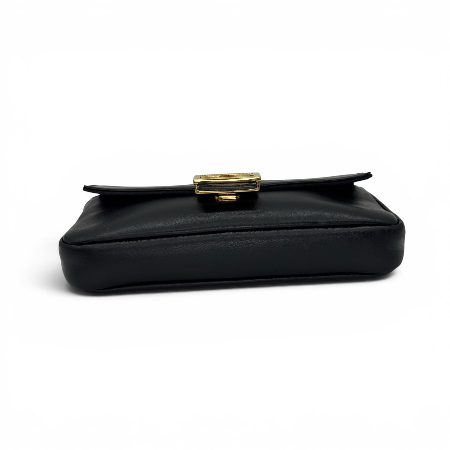 Borsa a spalla Borse Vintage Fendi Baguette in pelle nera con chiusura iconica FF in metallo dorato