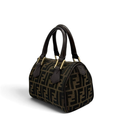 Borsa a mano Borse Vintage Fendi in tela monogrammata marrone con manici in pelle e dettagli in metallo dorato