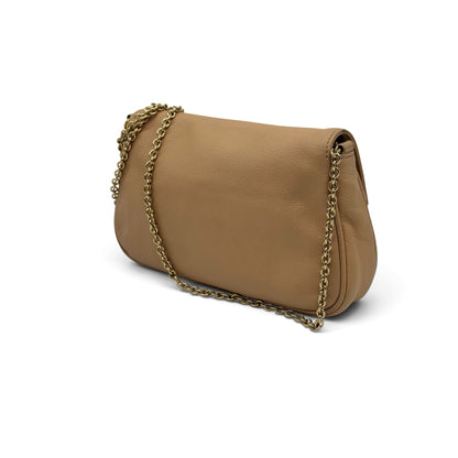 Borsa a spalla Borse Vintage Fendi in pelle color nude con tracolla a catena dorata e design arrotondato