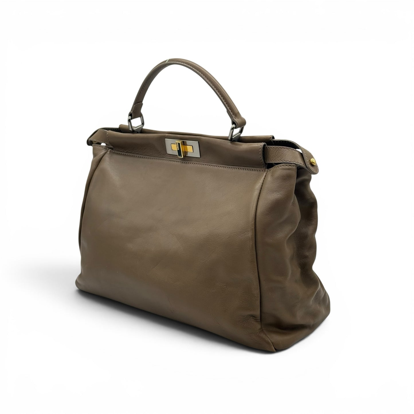 Borsa a mano FENDI Peekaboo Borse Vintage in pelle color tortora con chiusura a girello metallica e manico rigido
