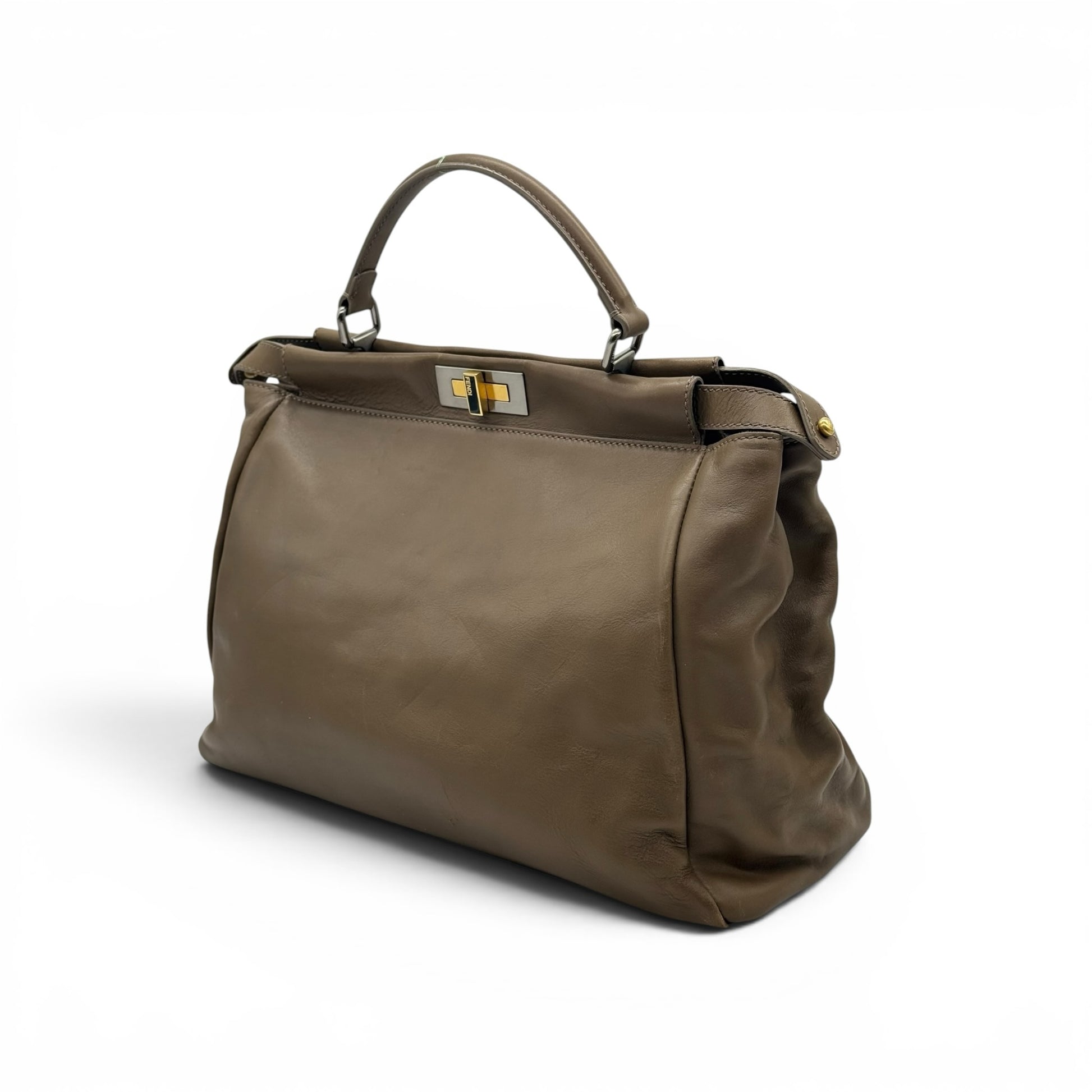 Borsa a mano FENDI Peekaboo Borse Vintage in pelle color tortora con chiusura a girello metallica e manico rigido