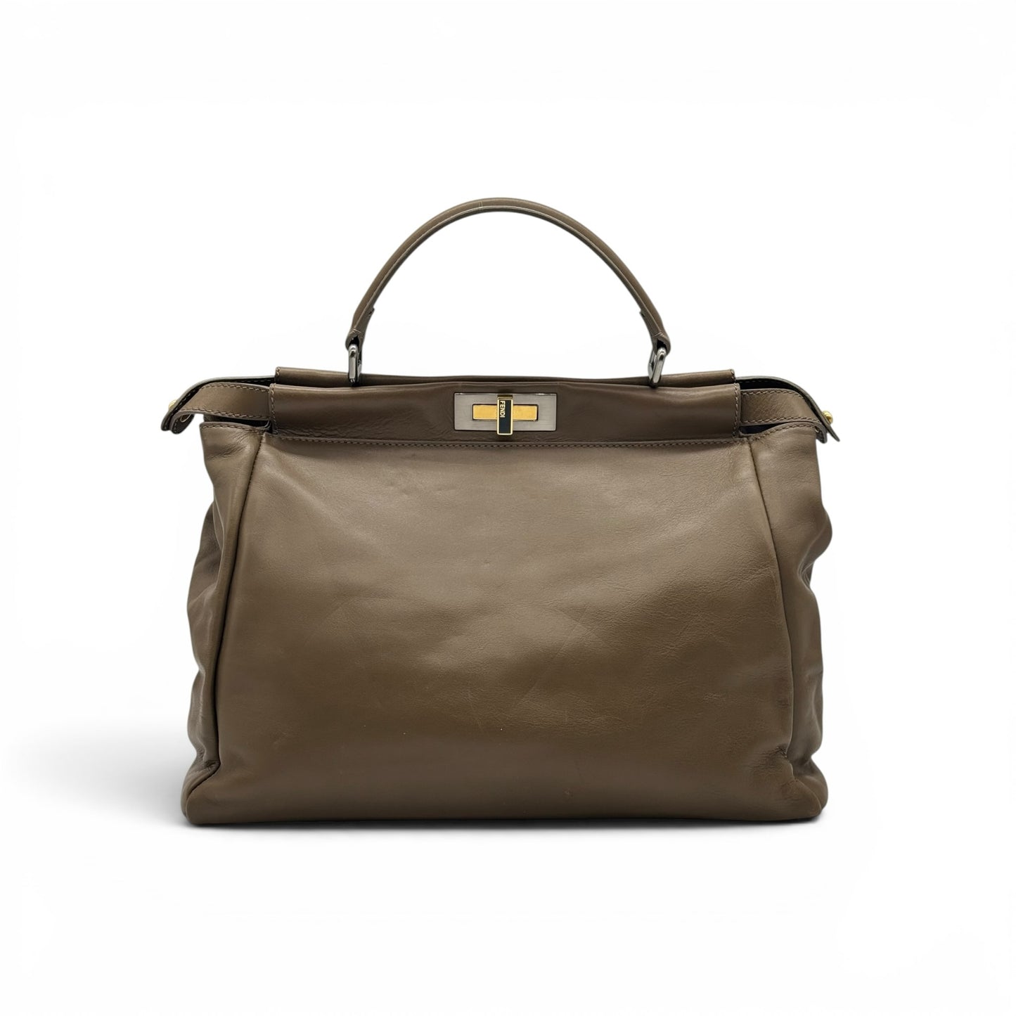 Borsa a mano Borse Vintage Fendi Peekaboo in pelle color tortora con chiusura a girello metallica e manico rigido