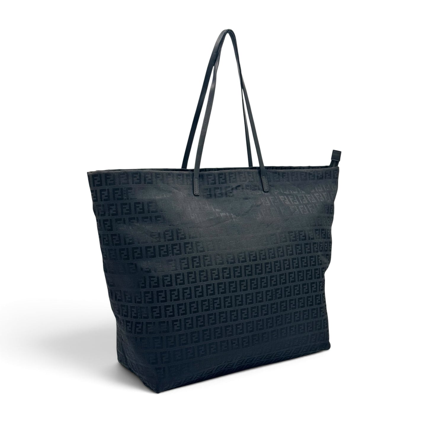 Borsa tote Borse Vintage Fendi nera in tessuto tecnico con iconico motivo FF jacquard e chiusura superiore con zip
