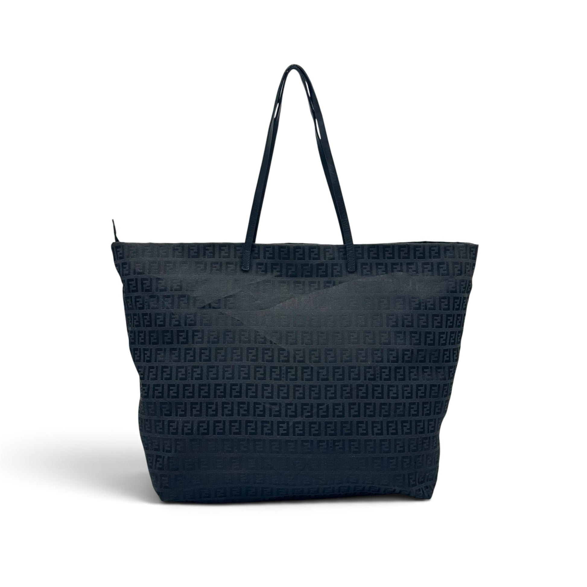 Borsa tote Borse Vintage Fendi in tessuto tecnico nero con iconico motivo FF jacquard e chiusura superiore con zip