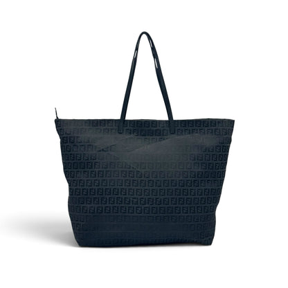 Borsa tote Borse Vintage Fendi in tessuto tecnico nero con iconico motivo FF jacquard e chiusura superiore con zip