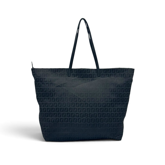 Borsa tote Borse Vintage Fendi in tessuto tecnico nero con iconico motivo FF jacquard e chiusura superiore con zip