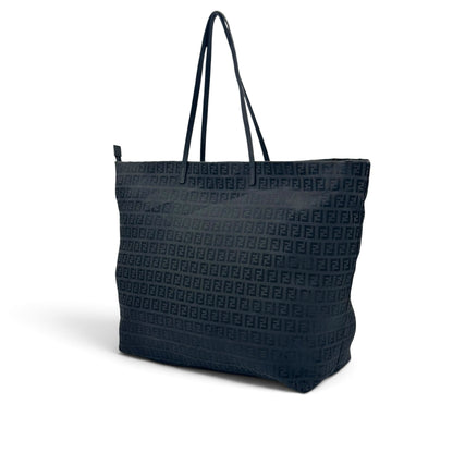 Borsa tote Borse Vintage Fendi in tessuto tecnico nero con iconico motivo FF jacquard e manici sottili