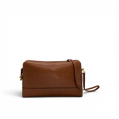 Borsa a tracolla Borse Vintage Genny in pelle color cuoio con logo impresso e dettagli in metallo dorato