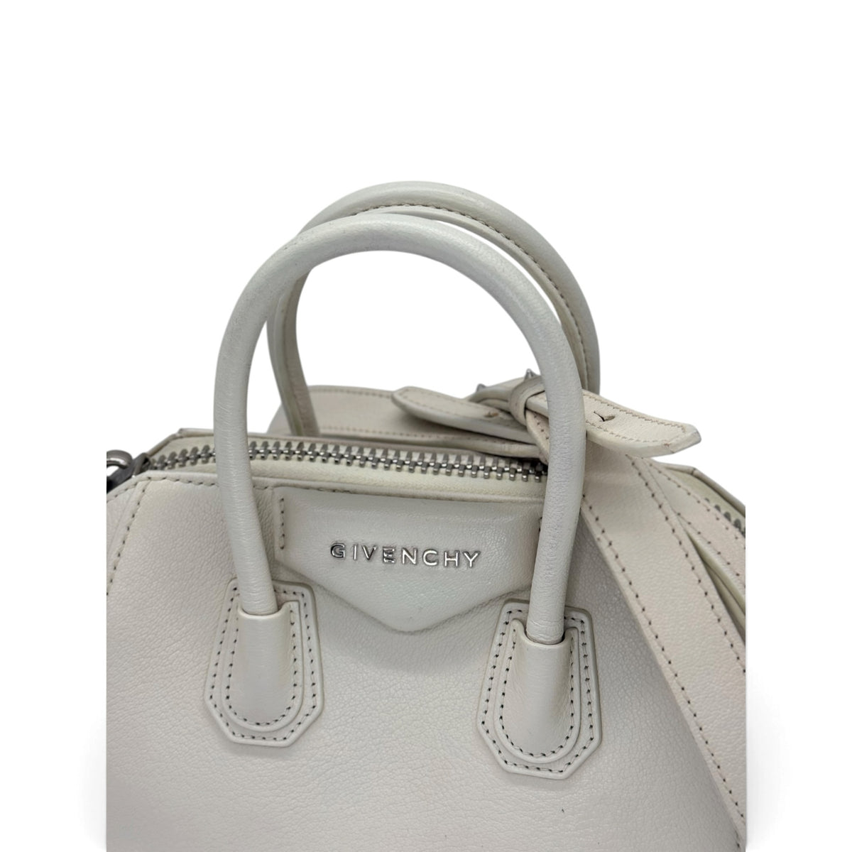 Borsa a mano Borse Vintage Givenchy in pelle martellata avorio con logo metallico e doppi manici