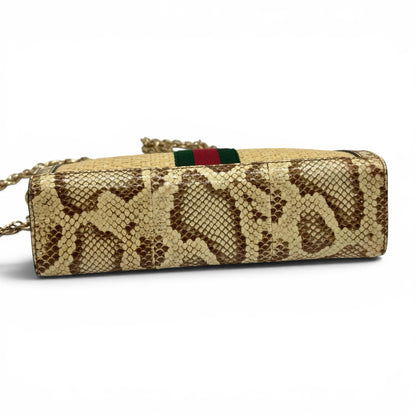 Borsa a spalla Borse Vintage Gucci in paglia intrecciata e pelle pitonata con banda Web e catena dorata