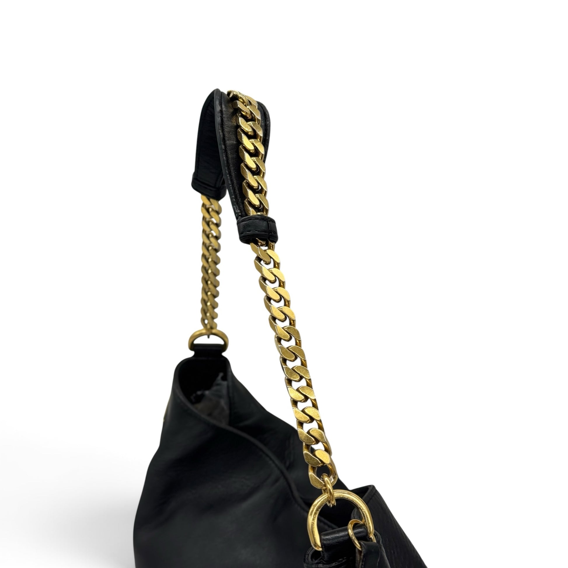 Borsa a spalla Borse Vintage Gucci in pelle nera con tracolla a catena dorata e inserto in pelle confortevole