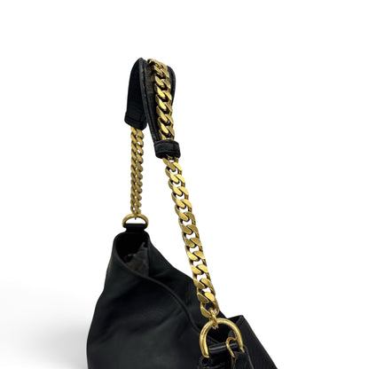 Borsa a spalla Borse Vintage Gucci in pelle nera con tracolla a catena dorata e inserto in pelle confortevole