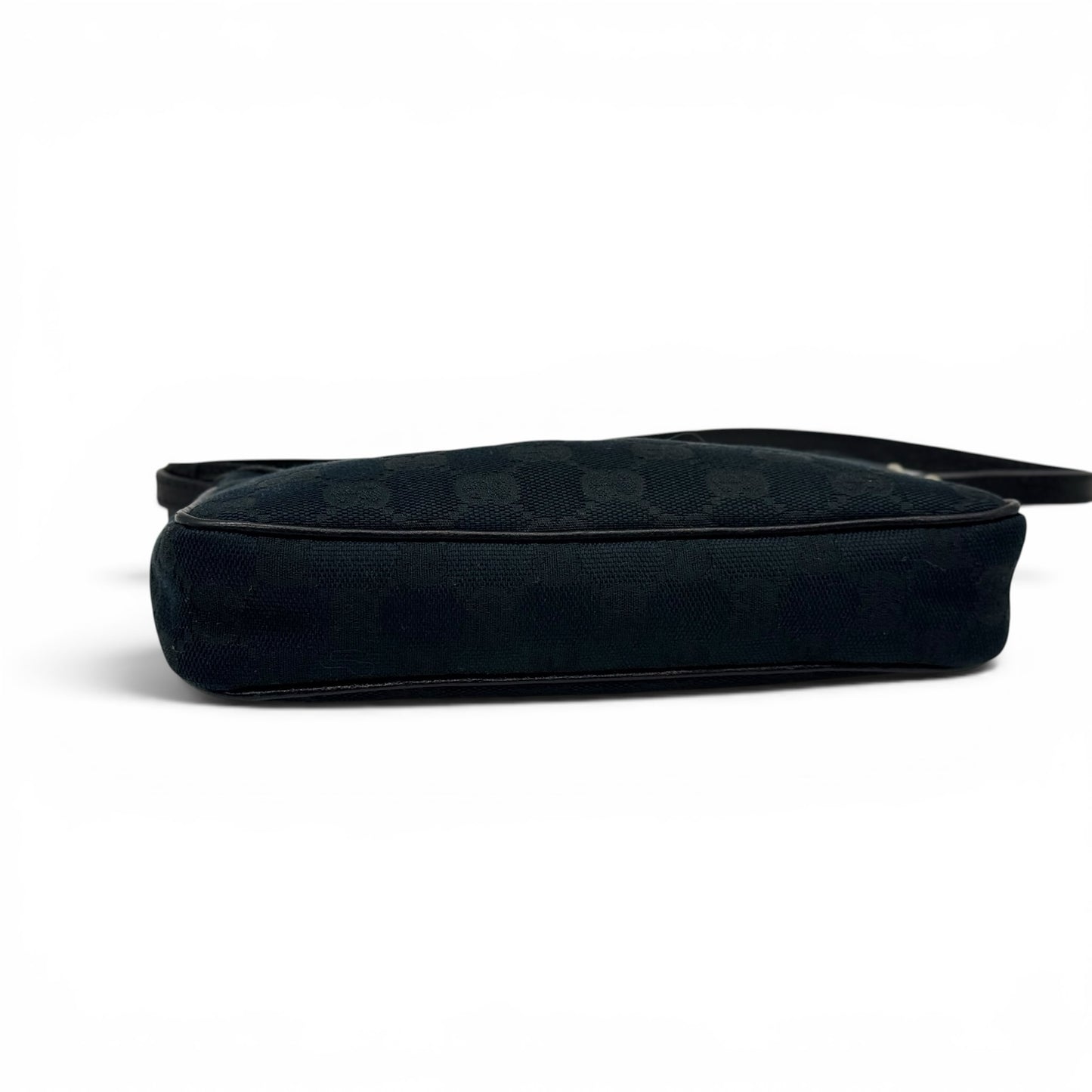 Borsa a spalla Borse Vintage Gucci in tessuto nero con monogramma tono su tono e dettagli in pelle