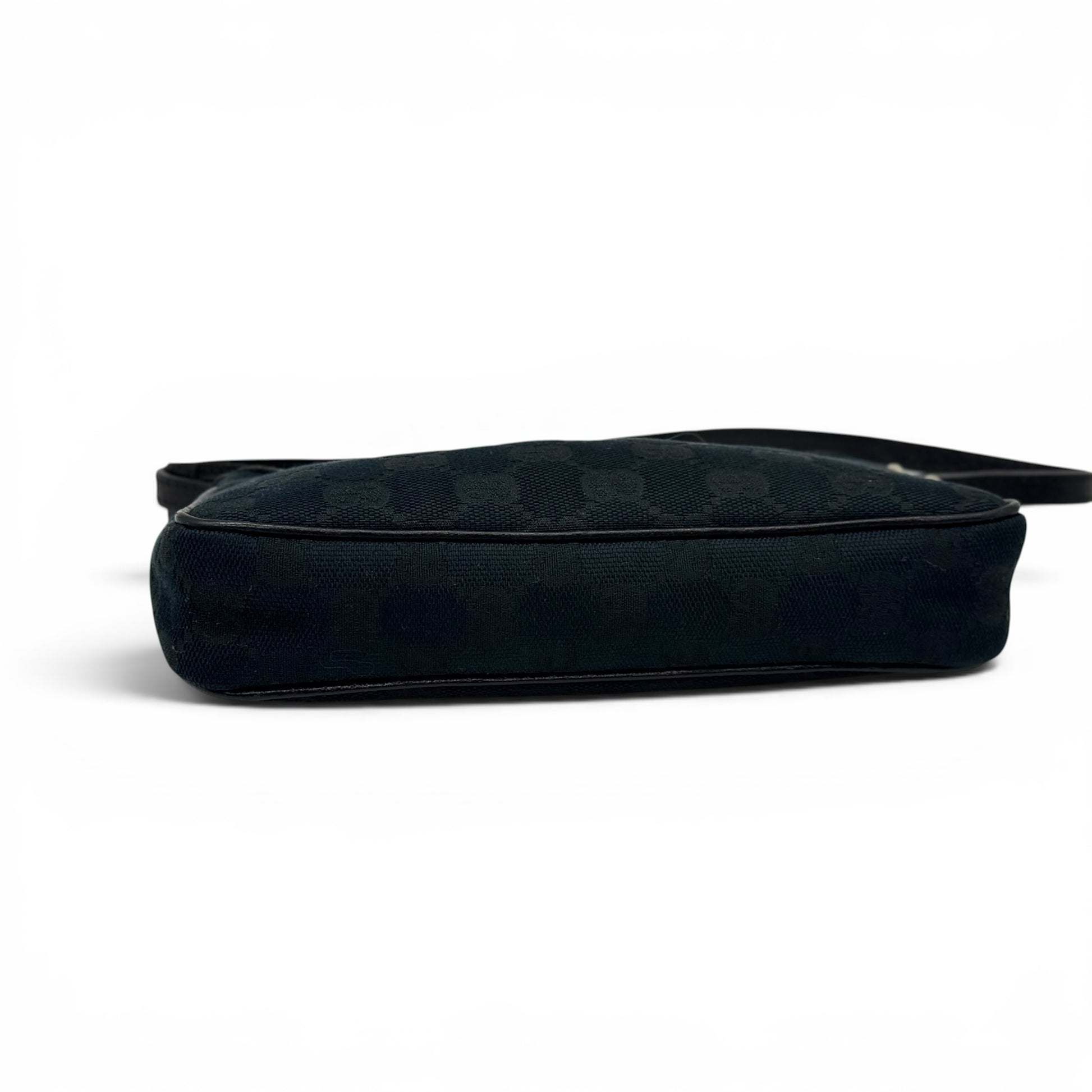 Borsa a spalla Borse Vintage Gucci in tessuto nero con monogramma tono su tono e dettagli in pelle