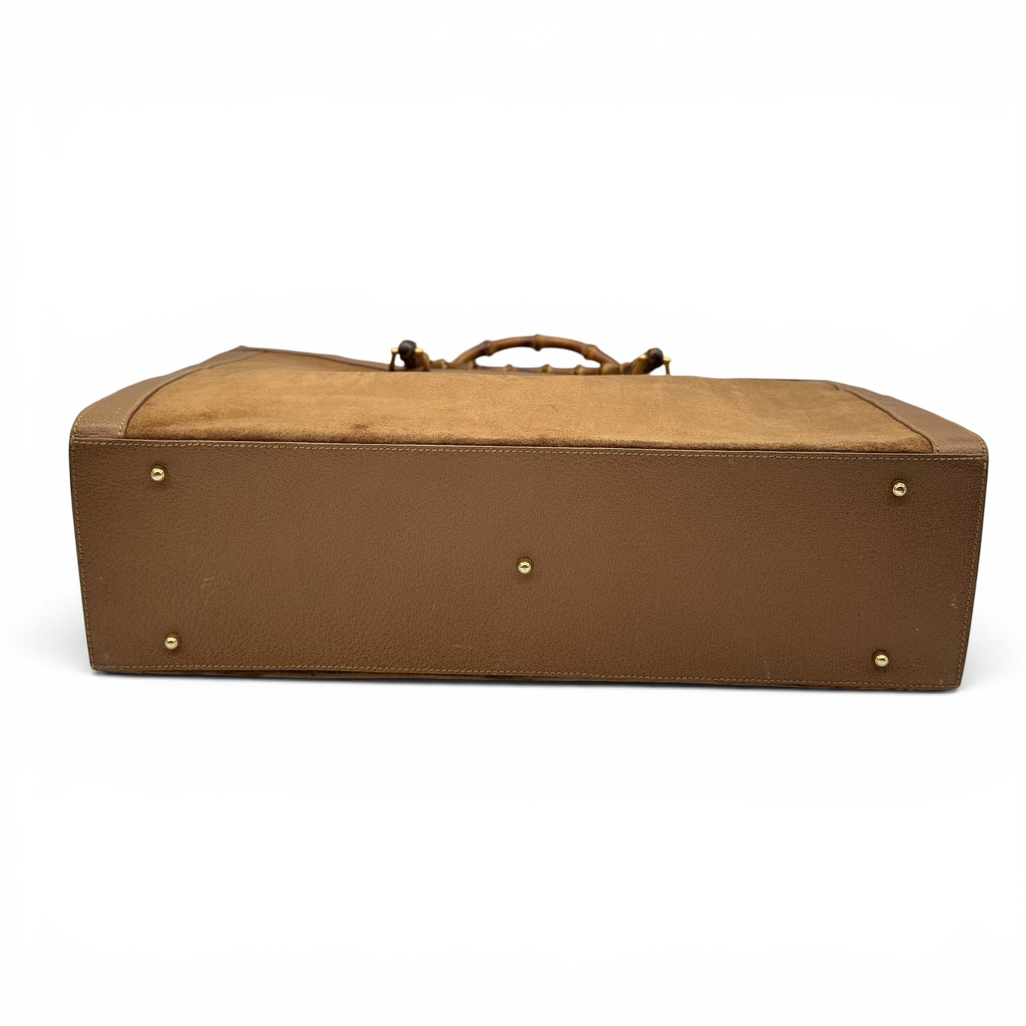 Base della borsa tote Borse Vintage Gucci in pelle scamosciata marrone con piedini metallici protettivi