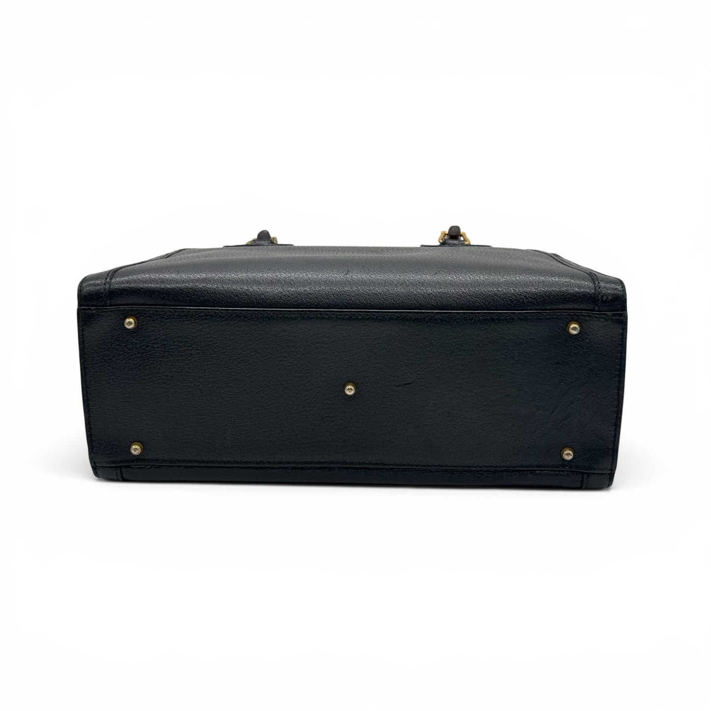 Base della borsa tote Borse Vintage Gucci in pelle nera granulata con piedini protettivi dorati