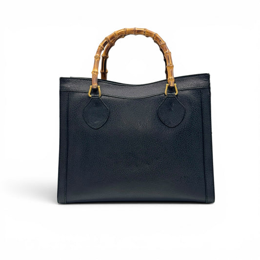 Borsa tote Borse Vintage Gucci in pelle nera granulata con iconico manico superiore in bambù naturale