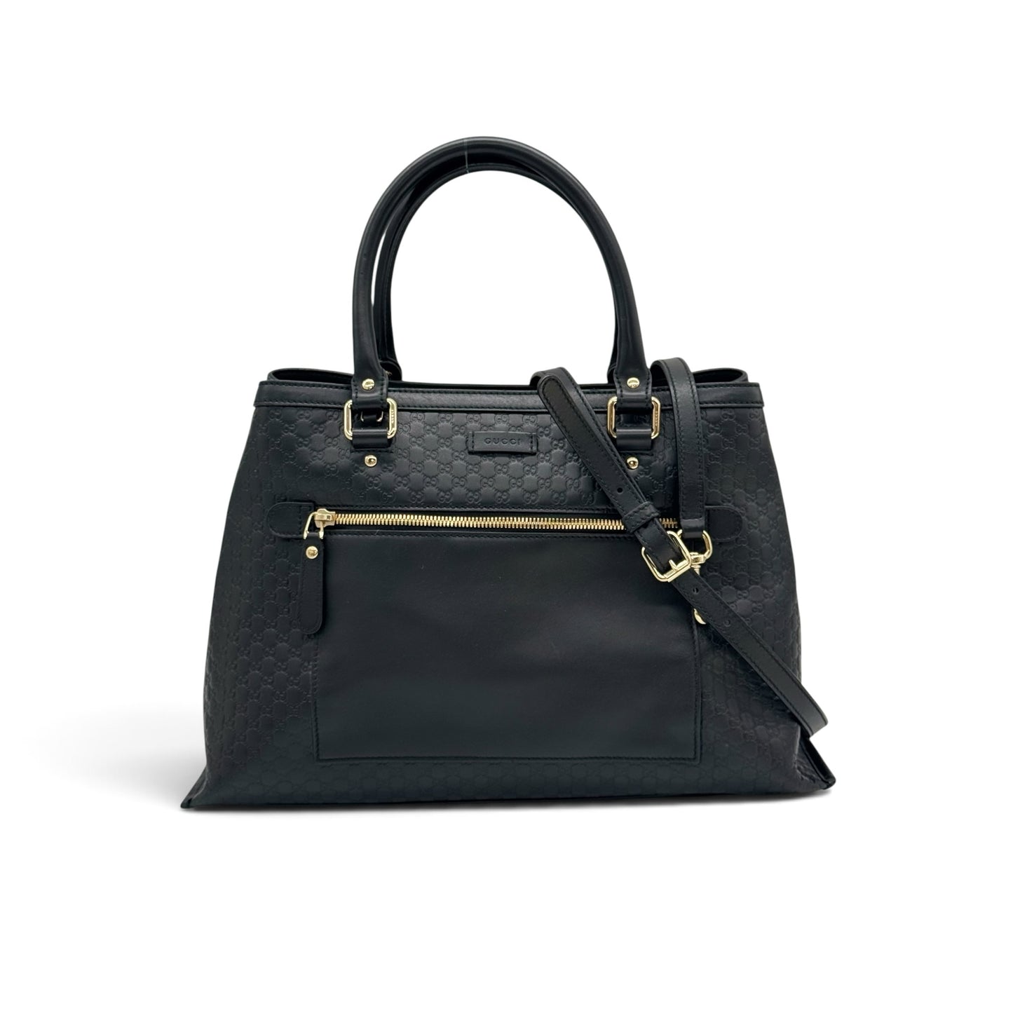 Borsa tote Borse Vintage Gucci in pelle nera con motivo GG impresso, dettagli in metallo dorato e tracolla rimovibile